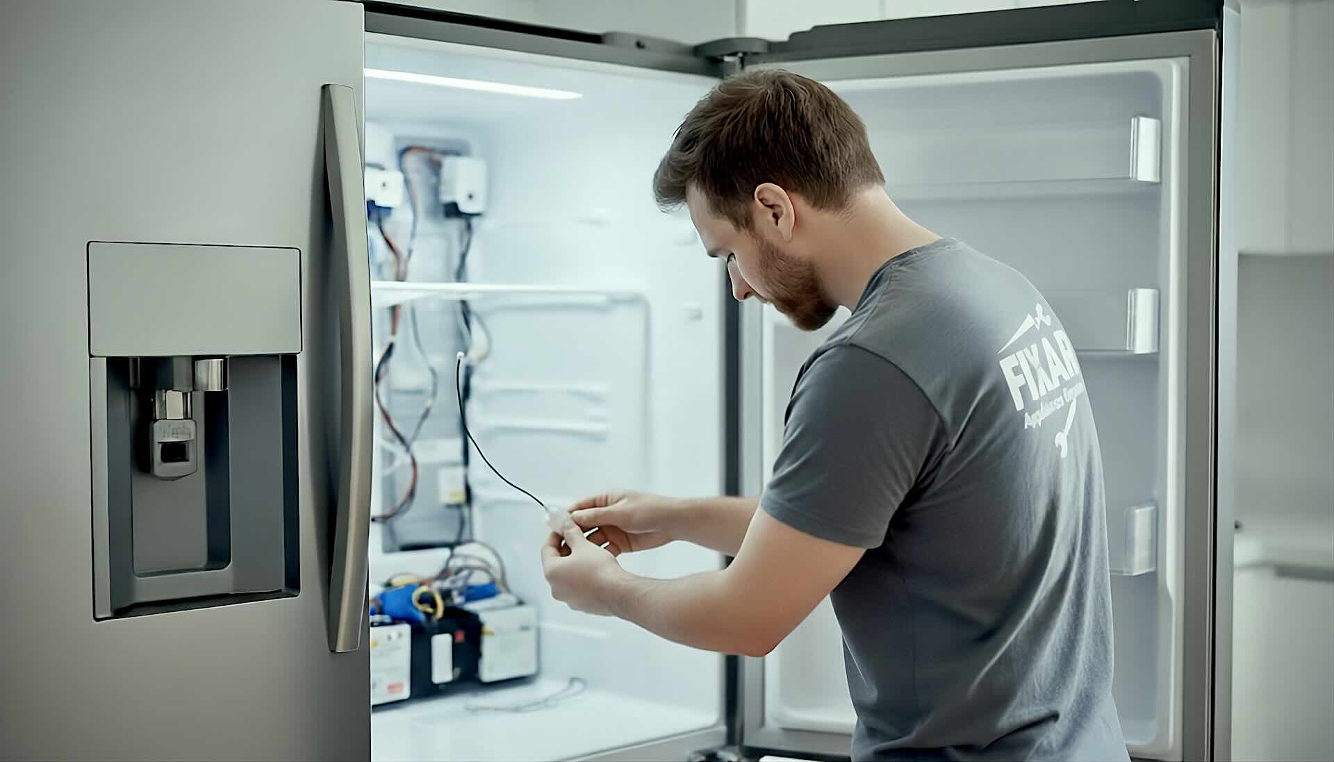 Professional technician repairing a refrigerator in Los Angeles