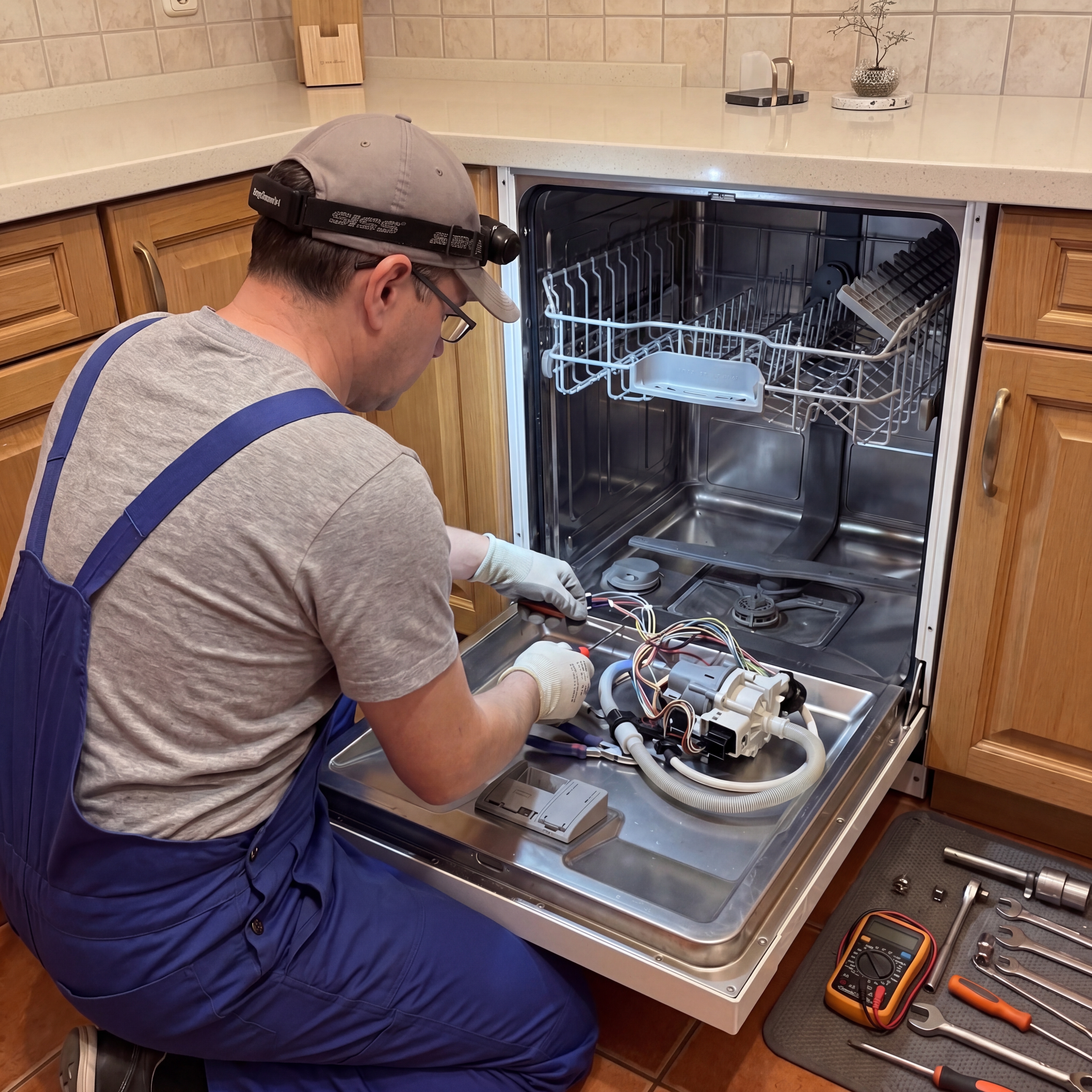 Modern kitchen with clean dishwasher