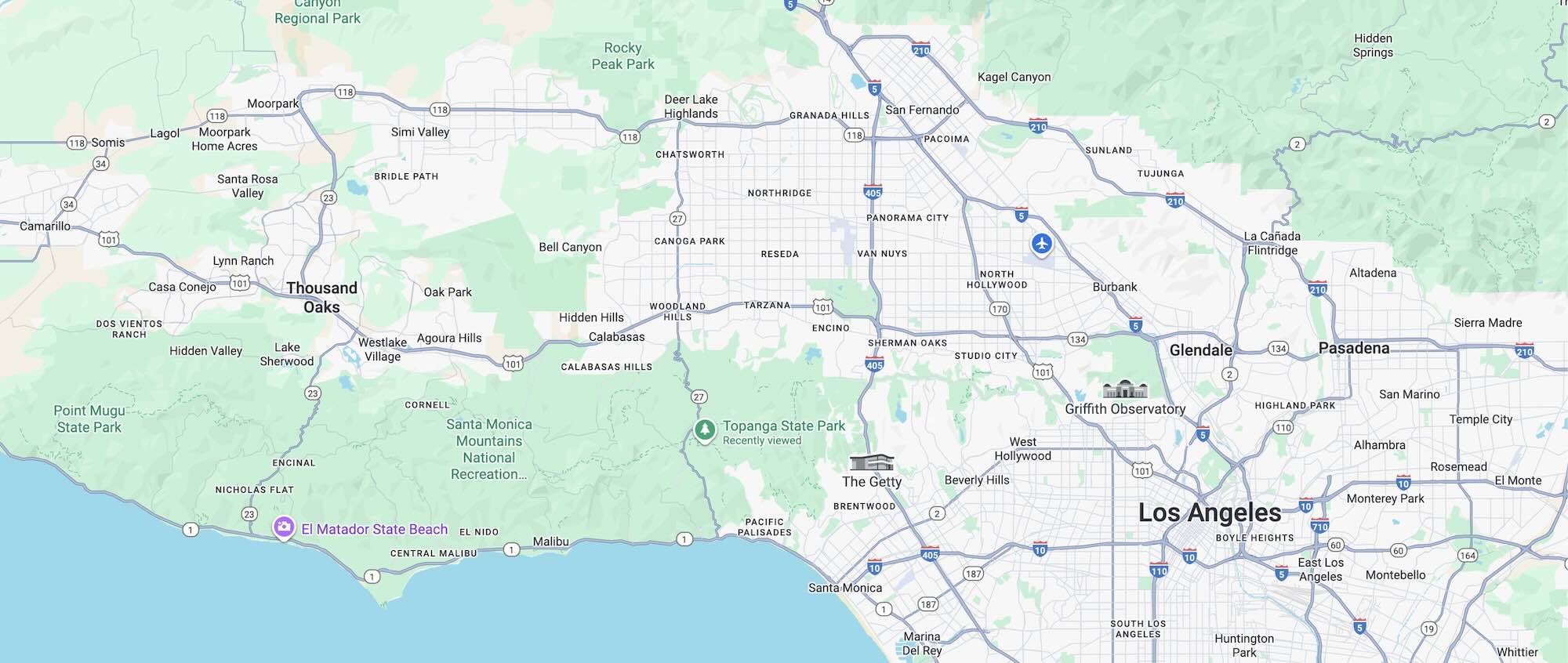 West San Fernando Valley service area map